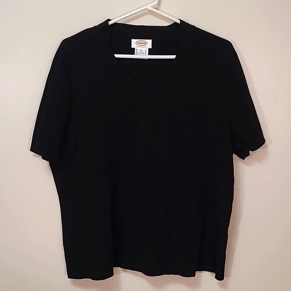 Talbots Woman Black Cotton Nylon Blend Short Sleeve Sweater Tee Size 2x - Picture 3 of 9